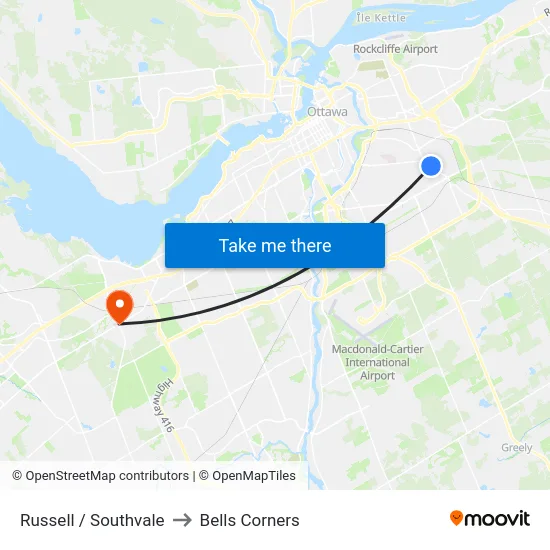 Russell / Southvale to Bells Corners map