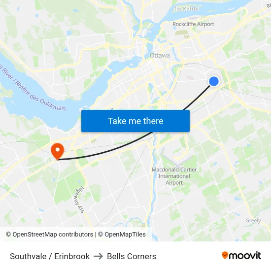 Southvale / Erinbrook to Bells Corners map