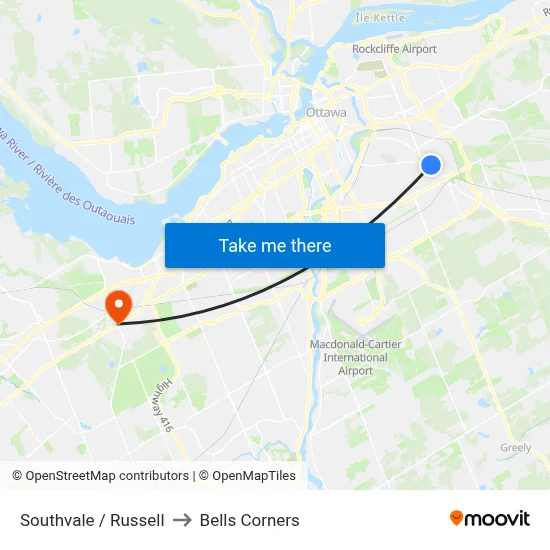 Southvale / Russell to Bells Corners map