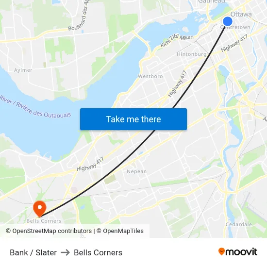 Bank / Slater to Bells Corners map