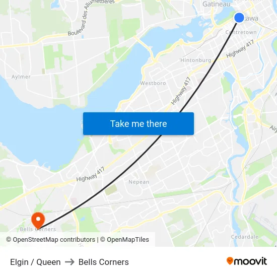 Elgin / Queen to Bells Corners map
