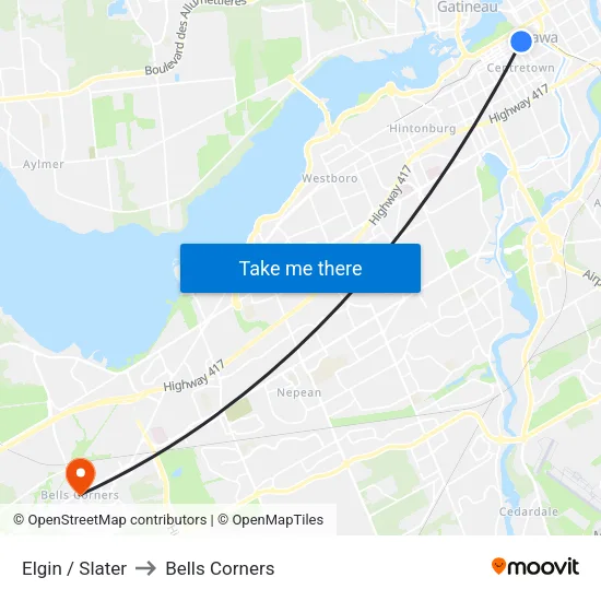 Elgin / Slater to Bells Corners map