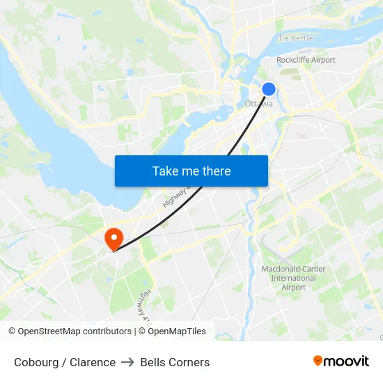 Cobourg / Clarence to Bells Corners map