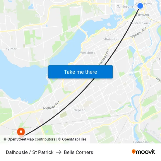 Dalhousie / St Patrick to Bells Corners map