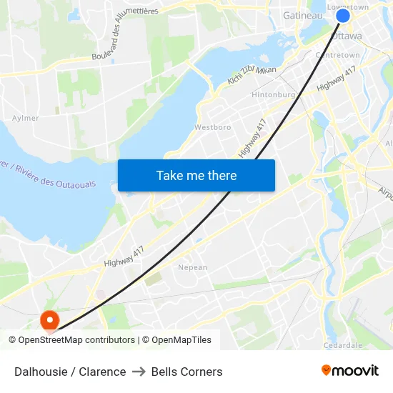 Dalhousie / Clarence to Bells Corners map