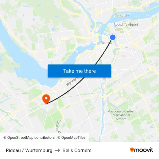 Rideau / Wurtemburg to Bells Corners map