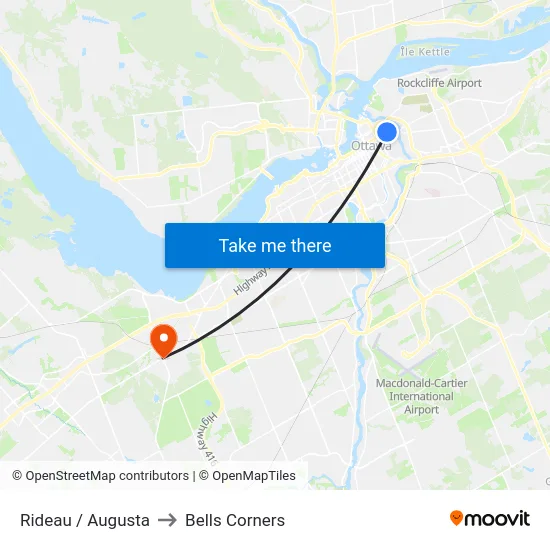 Rideau / Augusta to Bells Corners map