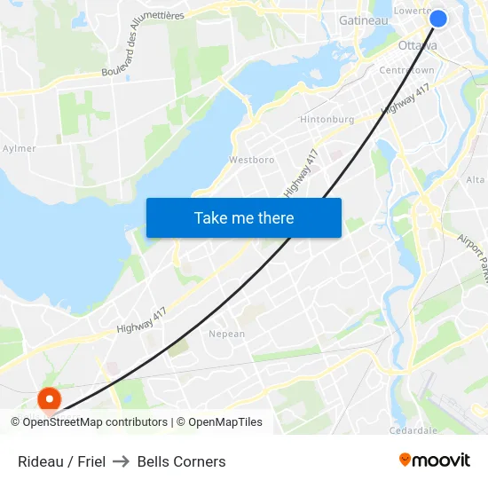 Rideau / Friel to Bells Corners map