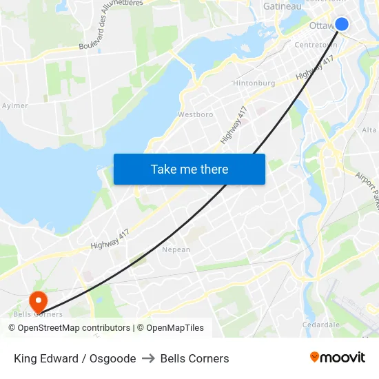 King Edward / Osgoode to Bells Corners map