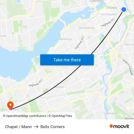 Chapel / Mann to Bells Corners map