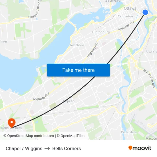 Chapel / Wiggins to Bells Corners map