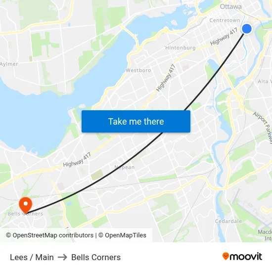 Lees / Main to Bells Corners map