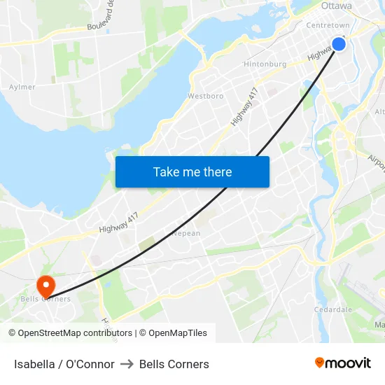 Isabella / O'Connor to Bells Corners map