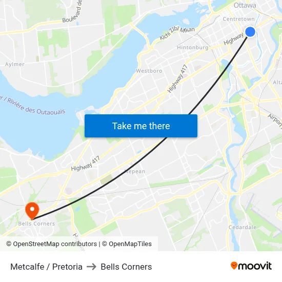 Metcalfe / Pretoria to Bells Corners map