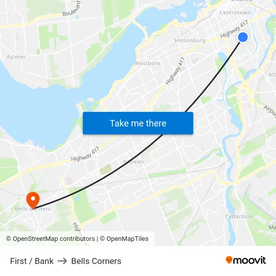 First / Bank to Bells Corners map