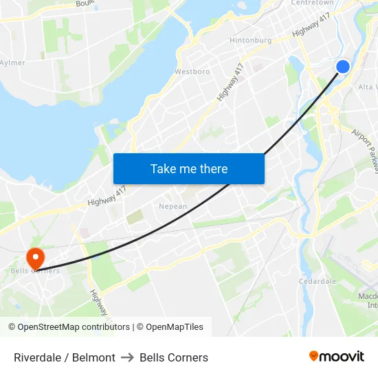 Riverdale / Belmont to Bells Corners map