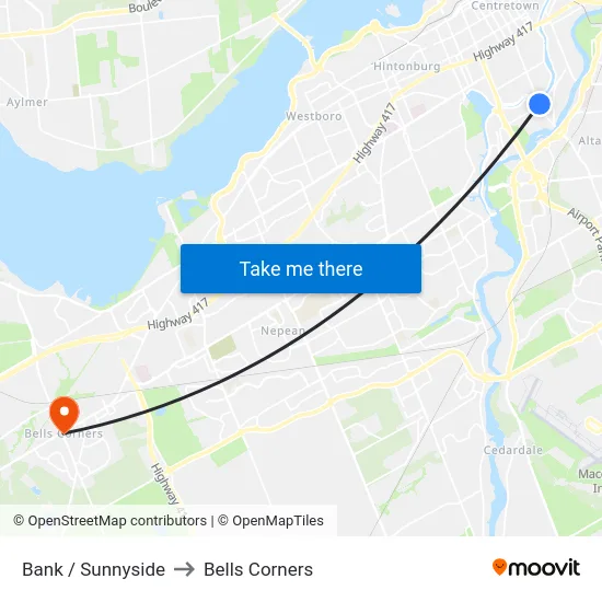 Bank / Sunnyside to Bells Corners map