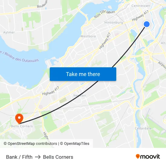 Bank / Fifth to Bells Corners map