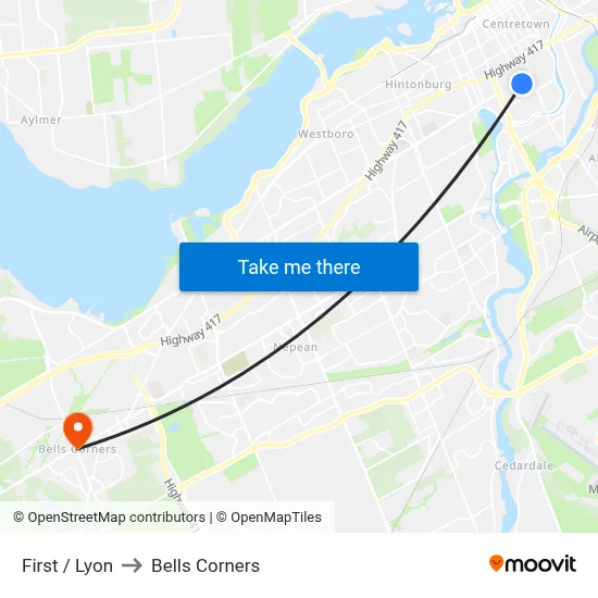 First / Lyon to Bells Corners map