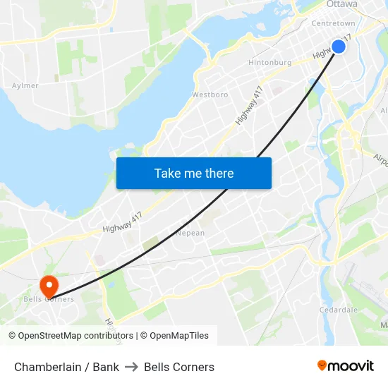 Chamberlain / Bank to Bells Corners map