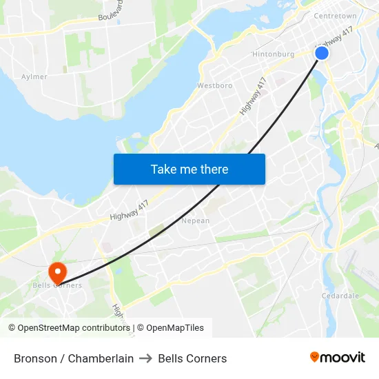 Bronson / Chamberlain to Bells Corners map