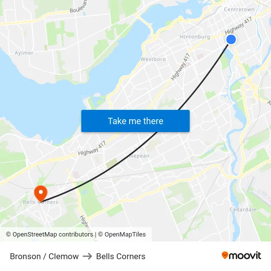 Bronson / Clemow to Bells Corners map