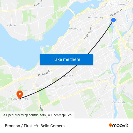 Bronson / First to Bells Corners map