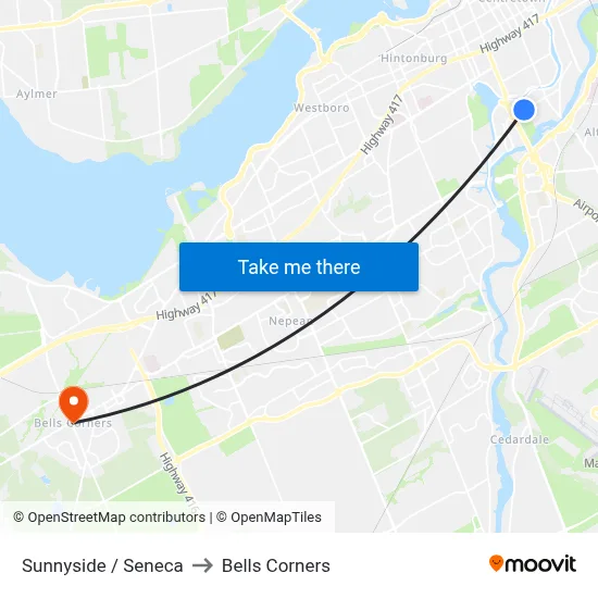 Sunnyside / Seneca to Bells Corners map