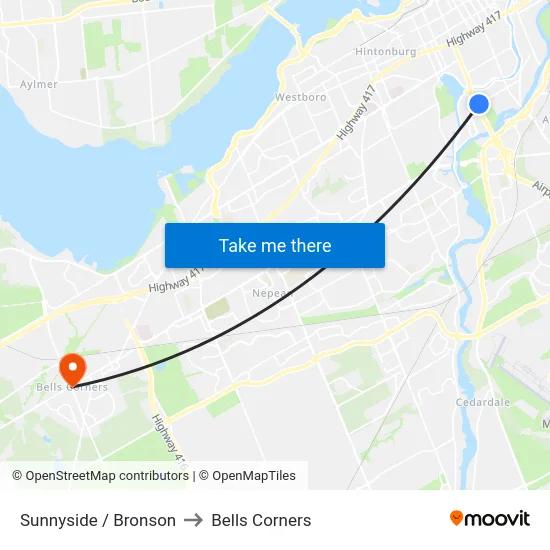Sunnyside / Bronson to Bells Corners map