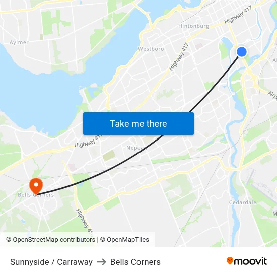 Sunnyside / Carraway to Bells Corners map