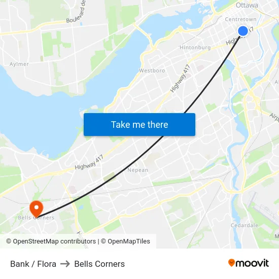 Bank / Flora to Bells Corners map
