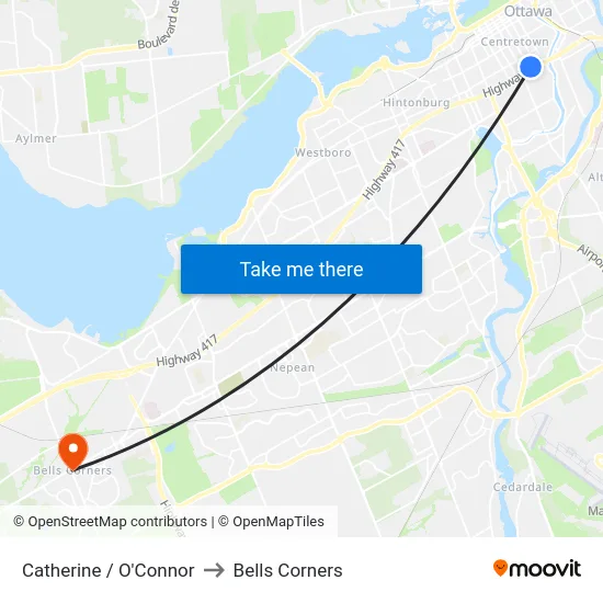 Catherine / O'Connor to Bells Corners map