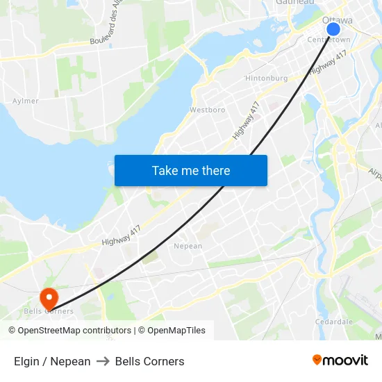 Elgin / Nepean to Bells Corners map