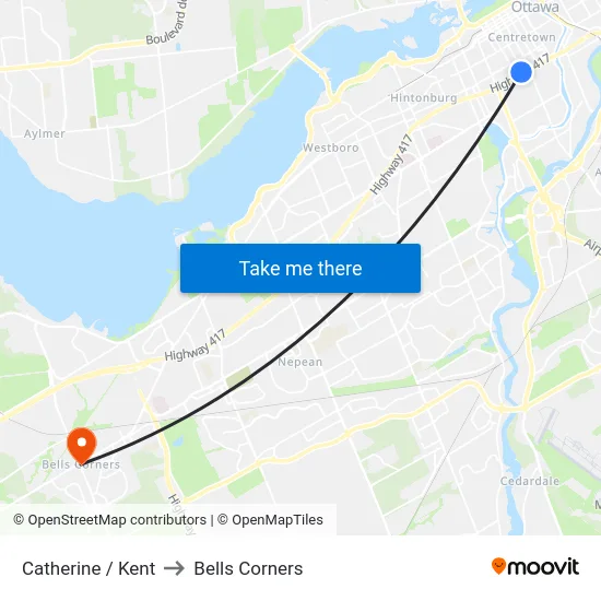 Catherine / Kent to Bells Corners map