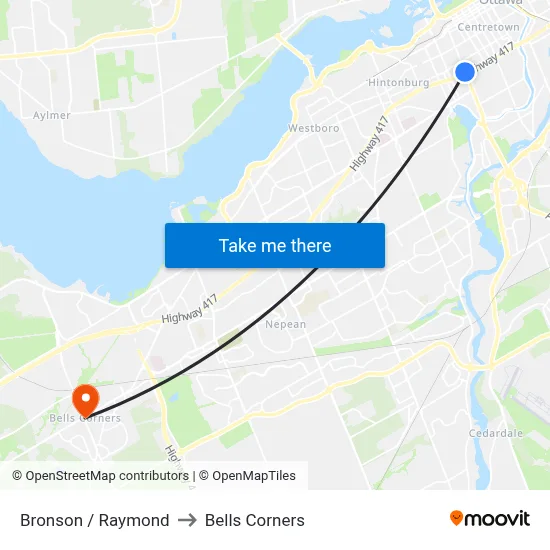 Bronson / Raymond to Bells Corners map
