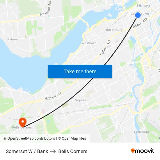 Somerset W / Bank to Bells Corners map