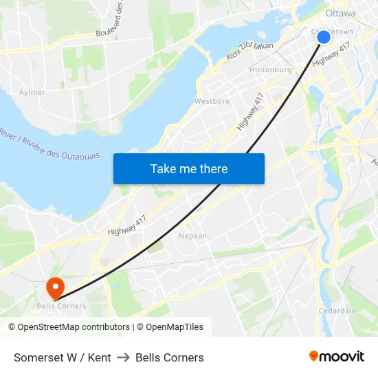 Somerset W / Kent to Bells Corners map