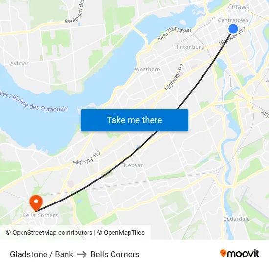 Gladstone / Bank to Bells Corners map