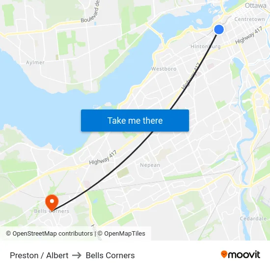 Preston / Albert to Bells Corners map