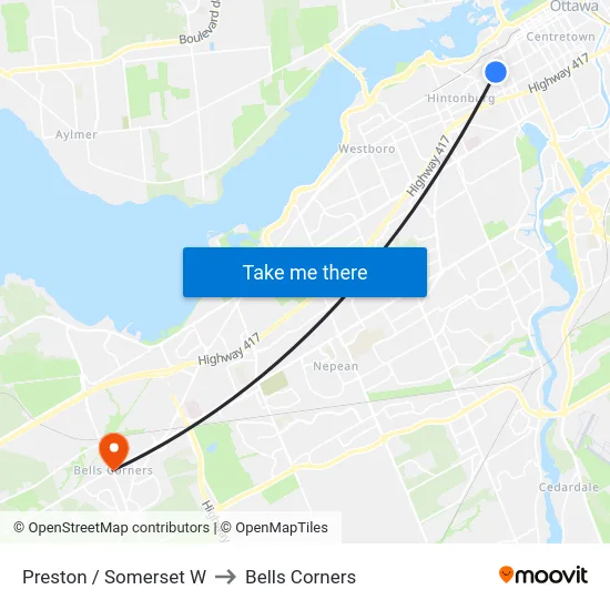 Preston / Somerset W to Bells Corners map
