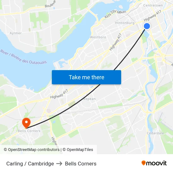 Carling / Cambridge to Bells Corners map