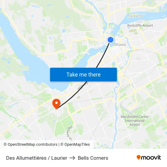 Des Allumettières / Laurier to Bells Corners map