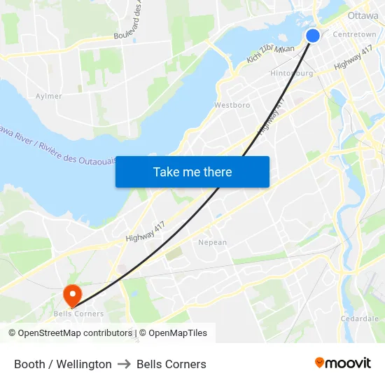 Booth / Wellington to Bells Corners map