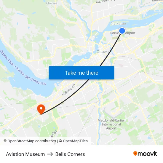Aviation Museum to Bells Corners map