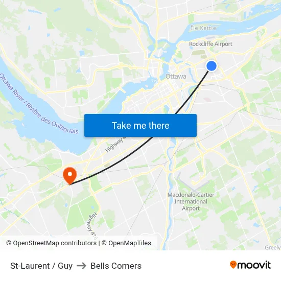 St-Laurent / Guy to Bells Corners map