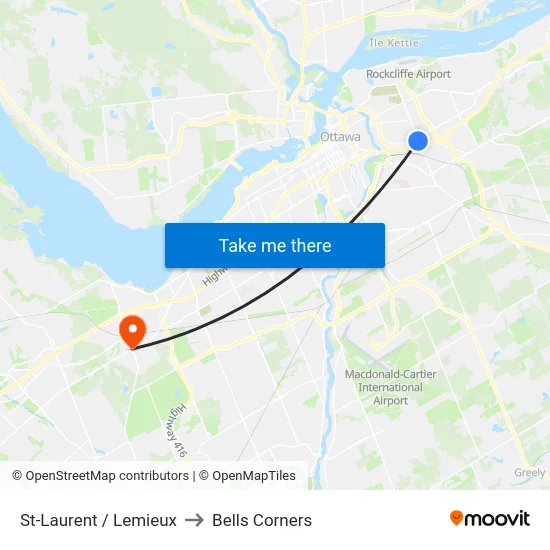 St-Laurent / Lemieux to Bells Corners map