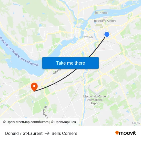 Donald / St-Laurent to Bells Corners map