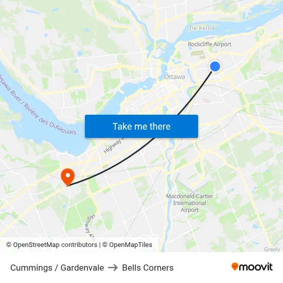 Cummings / Gardenvale to Bells Corners map