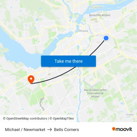 Michael / Newmarket to Bells Corners map