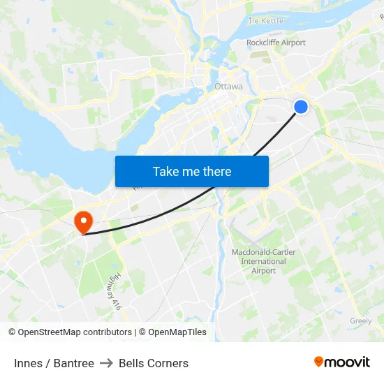 Innes / Bantree to Bells Corners map